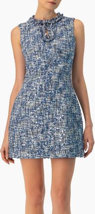 Ivonne Sleeveless A-Line Dress with Sequined Boucle Fabric in Blue at Nordstrom, Size 14