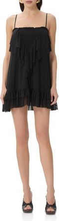AFRM Glen Tiered Ruffle Shift Minidress in Noir at Nordstrom, Size X-Large
