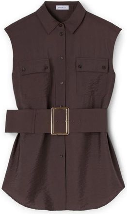 Motivi Overhemden, Dames, Bruin, S, Satijn, Mouwloze overhemdblouse met riem