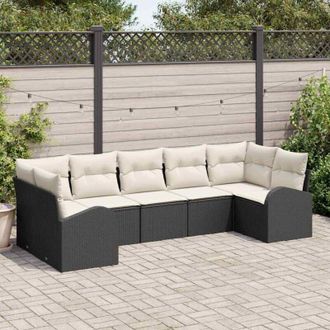 vidaXL Conjunto De Sof&aacute; De Jard&iacute;n 7 Pcs Negro Y Blanco Polirat&aacute;n Vidaxl