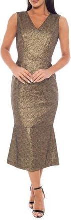 OLEG CASSINI Metallic Brocade Stretch Dress in Gold at Nordstrom Rack, Size X-Large