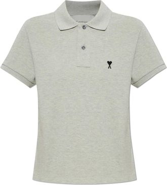 Ami Tops, Dames, Grijs, 2Xs, Katoen, Polo shirt met geborduurd logo