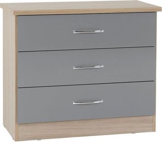 Seconique Seconique - Nevada 3 Drawer Chest - L40 x W81 x H70.5 cm - Grey Gloss/Light Oak Effect Veneer