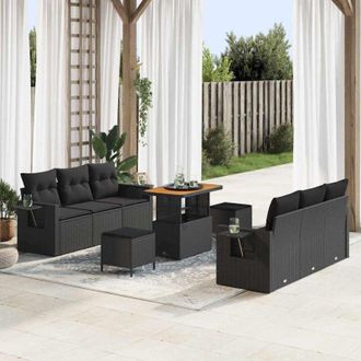 vidaXL Conjunto De Sof&aacute; De Jard&iacute;n Manual 9 Pcs Negro 90 X 55 X 71 Cm Vidaxl