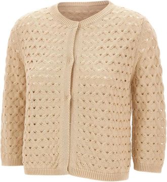 KANGRA Textured Cotton Cardigan - Dames - Vesten - Beige - M - Katoen - Truien & Vesten