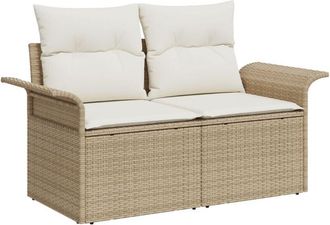 vidaXL Garden Sofa with Cushion Beige 141 x 62 x 69cm Poly Rattan Vidaxl