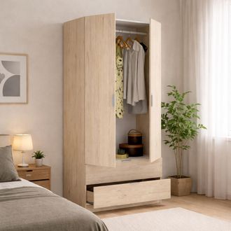 Dmora Dmora - Armario Pisanino, Perchero Para Dormitorio, Armario Con 2 Puertas Batientes Y 2 Cajones, 81x52h184 Cm, Roble