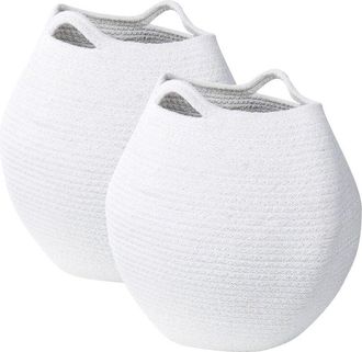 Beliani Conjunto De 2 Cestas De Algod&oacute;n Blanco Crema 30 Cm Hecho A Mano Ropa Panjgur