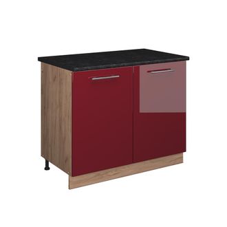 Vicco Mueble Bajo Para Fregadero Fame-line, Rojo Burdeos Alto Brillo/roble Dorado, 100 Cm, Et Antracita, Vicco