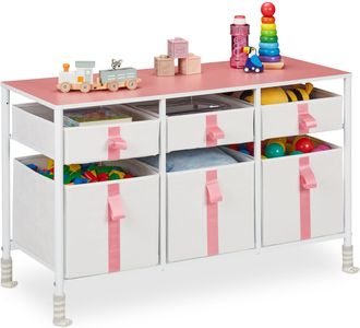 Relaxdays Relaxdays - C&oacute;moda Infantil, 6 Cajones De Tela, Cajonera Habitaci&oacute;n Juguetes, Ni&ntilde;os, 61,5 X 100 X 40,5 Cm, Blanco Y Rosa
