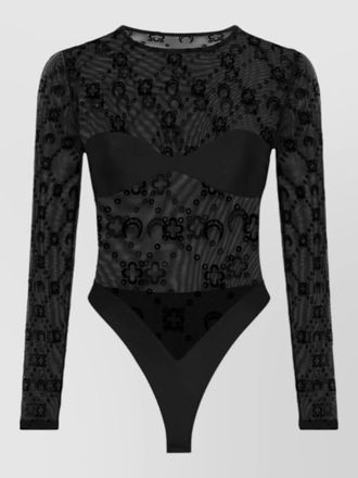 Marine Serre mesh moonogram long-sleeve bodysuit