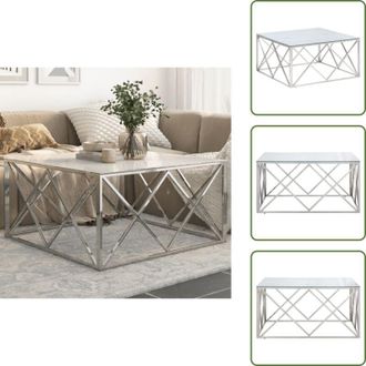 vidaXL Tavolino con piano in marmo - vidaXL Tavolino Salotto Argento Acciaio Inossidabile Vetro Temperato - Tavolino moderno