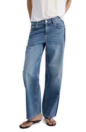 Mango Side Stripe Low Rise Relaxed Straight Leg Jeans in Dark Blue at Nordstrom, Size 4
