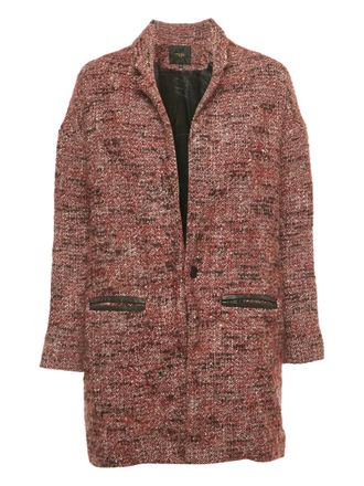 Maje tweed leather-trimmed coat - Red