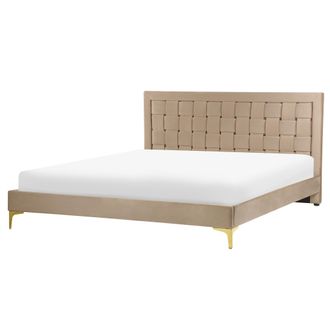 Beliani Beliani - Cama Con Somier De Terciopelo Gris Pardo 160 X 200 Cm Cabecero Patas Limoux