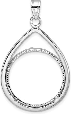Diamond2Deal 14k White Gold and Diamond-cut Teardrop 22.0mm Prong Coin Bezel Pendant