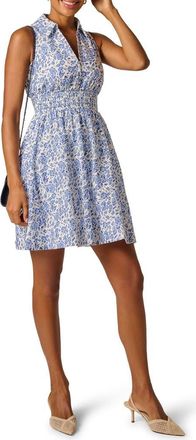 Adrianna Papell Floral Print Fit & Flare Dress in Ivory/Blue Multi at Nordstrom, Size 14