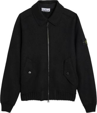 Stone Island felted zip-fastening cardigan - men - Virgin Wool/Polyamide - M - Black