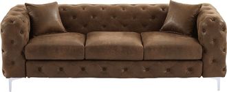 Vente-Unique Sof&aacute; de 3 plazas chesterfield de microfibra con acabado de piel envejecida EDWINA