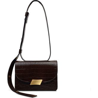 Radley London The Belsize - Faux Croc Small Flapover Shoulder Bag in Dark Oak at Nordstrom