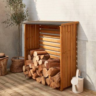 Sweeek 120x45x120cm Wooden Log Shelter in Light Brown | Size: 120 x 45 x 120 cm