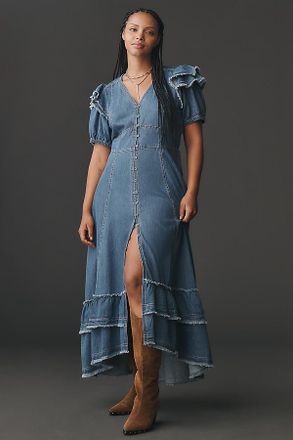 Pilcro Short Sleeve Ruffled Midi Shirtdress