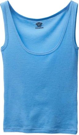 Versace Tops, Dames, Blauw, S, Wol, Geborduurd Ribgebreid Tanktop van Wol