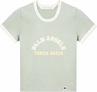 Palm Angels Light Green Logo Round Neck T-Shirt