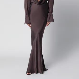 Andamane Long rouge noir satin skirt