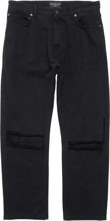 Balenciaga Straight Jeans, male, Black, Size: S Distressed Knee Straight Leg Jeans