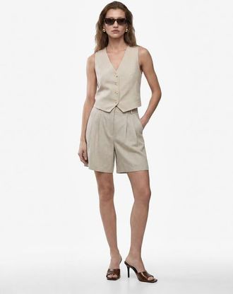 Koton Relax Fit Pleated Linen Bermuda Shorts in Mink at Nordstrom, Size 10