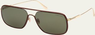 Tom Ford Mens Cliff Metal & Leather Aviator Sunglasses