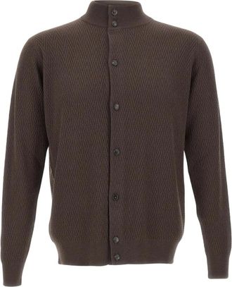 FILIPPO DE LAURENTIIS Colbert met hoge hals - Heren - Vesten - Bruin - 3XL - Wol - Truien & Vesten