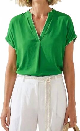 Naked Zebra Whipstitch Drop Shoulder Regular Blouse In Fern Green