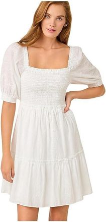 Lilly Pulitzer Hadly Short Sleeve Smocked Womens Dress Resort White Sunshowers Embroidery : XXS, Cotton