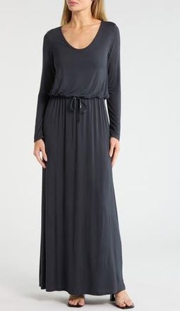 Go Couture Long Sleeve Tie Waist Maxi Dress in Heather Grey at Nordstrom Rack, Size X-Large