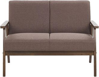 Beliani Sof&aacute; Tapizado En Poli&eacute;ster Marr&oacute;n 2 Plazas Dise&ntilde;o Retro Marco De Madera Para Sala De Estar Asnes