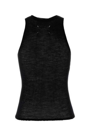 Maison Margiela Womens Black Knit Tank Top Exterior: Wool Maglie Sweater