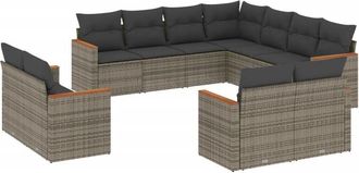 vidaXL Set De Sof&aacute;s De Jard&iacute;n 11 Pzas Y Cojines Rat&aacute;n Sint&eacute;tico Gris Vidaxl