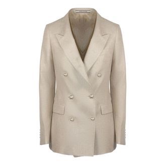 Tagliatore Blazers, female, Beige, Size: S Silk Double-Breasted Blazer