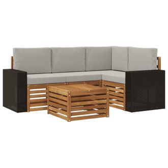 vidaXL Conjunto De Sof&aacute;s De Exterior 5 Pcs Natural Y Gris Claro Vidaxl