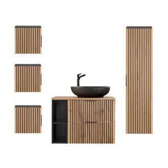 Petits Meubles Set de muebles con lavabo estratificado marr&oacute;n negro