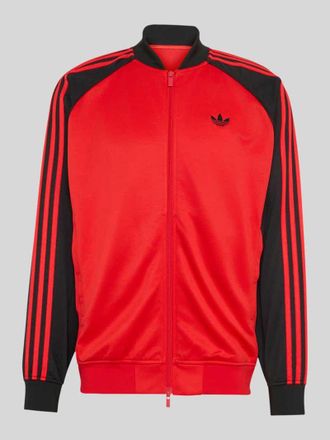 adidas Originals Relaxed Fit Sweatjacke mit Logo-Stitching und Zweiwege-Rei&szlig;verschluss in Rot, Gr&ouml;&szlig;e XXL