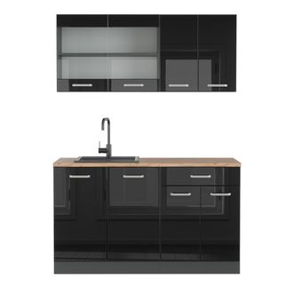 Vicco Cocina Vers&aacute;til R-line, Negro/antracita De Alto Brillo, 140 Cm, Et Roble, Vicco