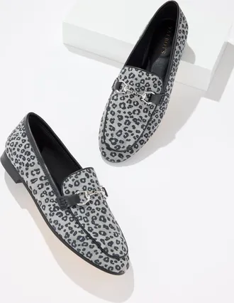 Talbots Katelyn Bit Suede Loafers - Leopard - Grey - 10 1/2 M Talbots