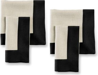 Solino Home Linen Dinner Napkins Set of 4, 20 x 20 Inch for Dining Table, Holiday and Everyday Table Decor - Contempo in Black And Natural at