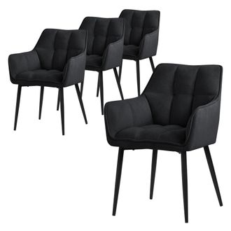 ML Design Ml-design - Set 4x Silla De Comedor Con Respaldo Y Reposabrazos Asiento Acolchado Negro Tapizado De Tejido De Rizo Con Patas De Metal Sill&oacute;n De Dise&ntilde;o