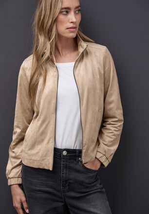 Street One Lederimitat-Blazer STREET ONE, Damen, Gr. 38, sanded beige, Web, Obermaterial: 88% Polyester, 12% Elasthan. Futter: 100% Polyester, unifarben, regular