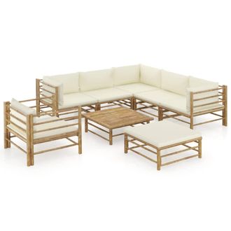 vidaXL Set De Muebles De Jard&iacute;n 8 Piezas Bamb&uacute; Y Cojines Blanco Crema Vidaxl