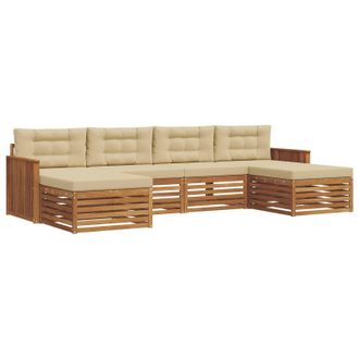 vidaXL Juegos De Sof&aacute;s 6 Pcs Natural Y Beige Madera De Acacia S&oacute;lida Vidaxl
